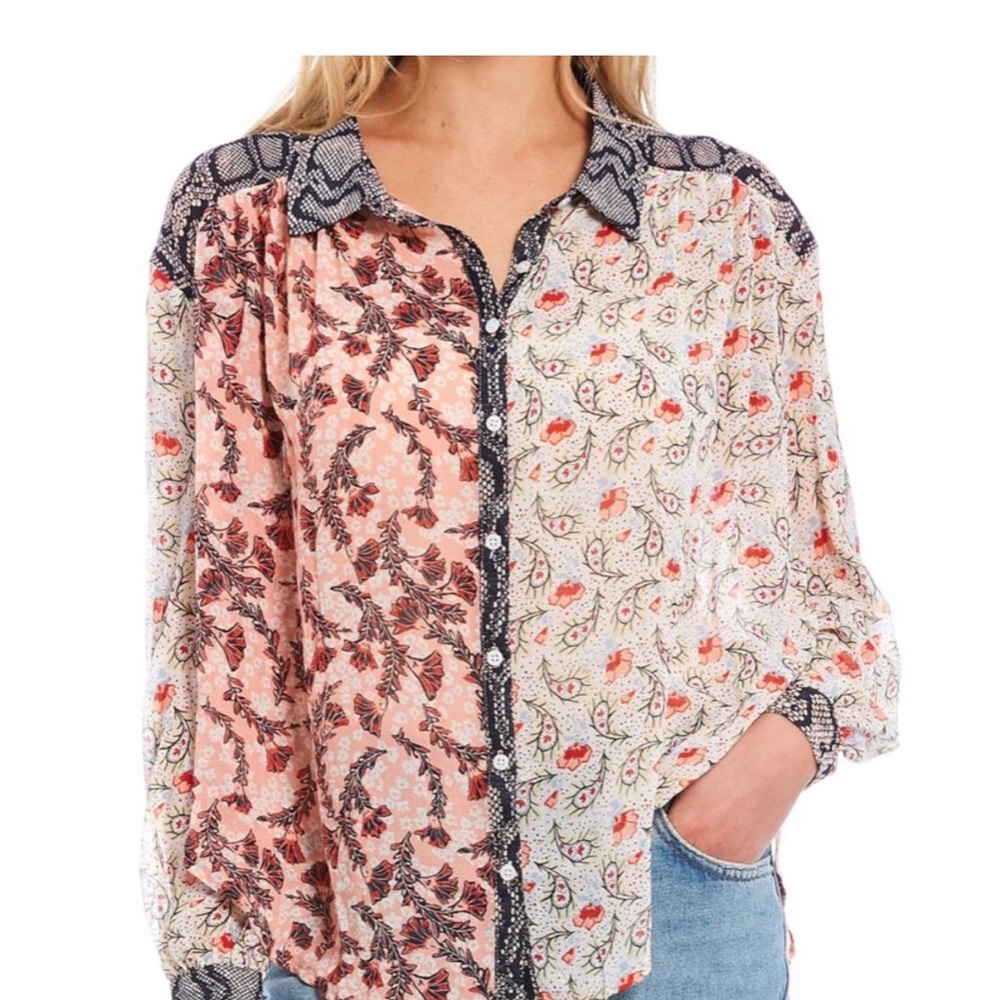Free People Multicolor Floral & Paisley Blouse